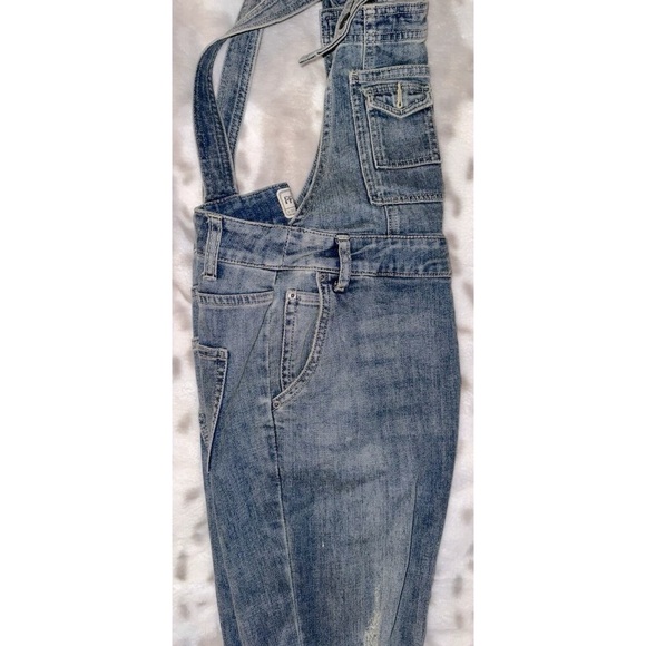 Free People Denim Overalls Women Size 25 Blue Cotton Blend Stretch Straight Leg - Picture 6 of 14